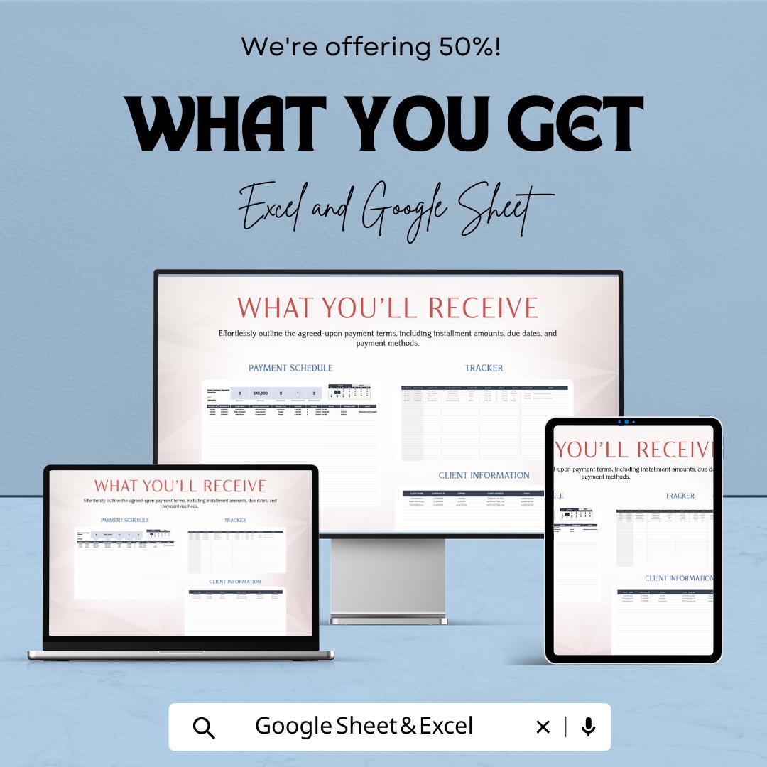 Sales Contract Payment Schedule Template, Excel & Google Sheets, Client Payment Tracker, Installment Planner, Business Contract Spreadsheet