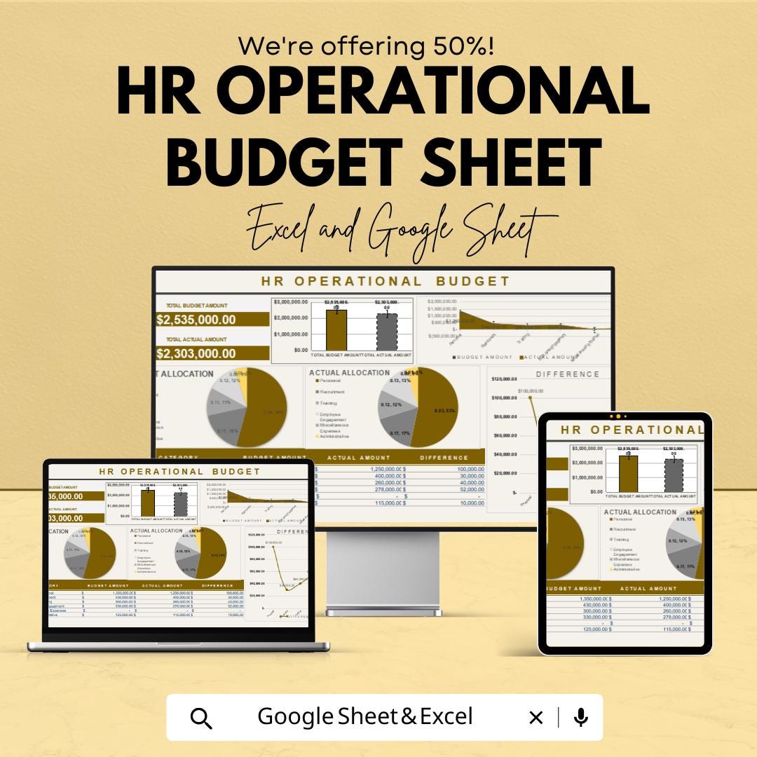 HR Operational Budget Sheet - Excel and Google Sheets Template for HR Planning, Budget Allocation & Expense Tracking