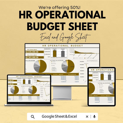 HR Operational Budget Sheet - Excel and Google Sheets Template for HR Planning, Budget Allocation & Expense Tracking
