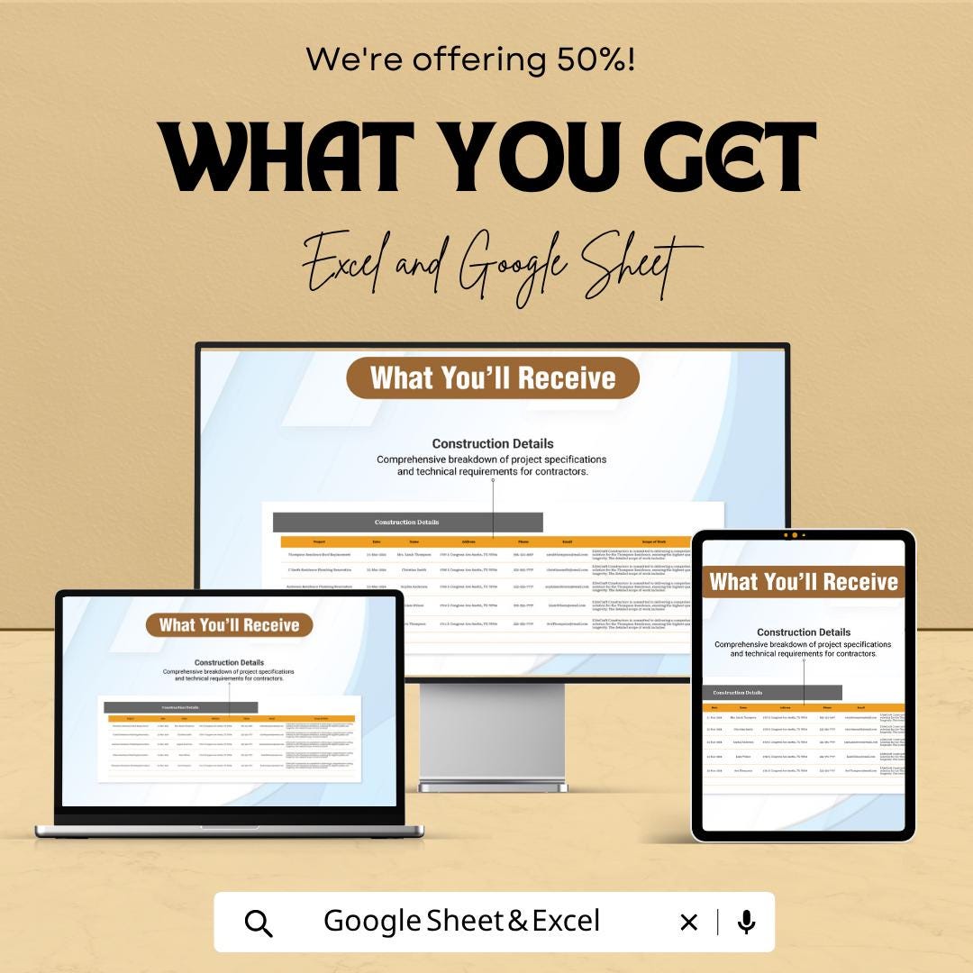 Roofing Construction Bid Template | Roofing Estimate Spreadsheet | Contractor Proposal Template | Roofing Project Quote |