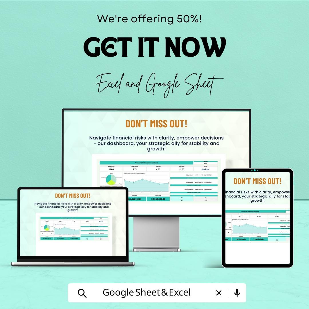 Financial Risk Management Dashboard – Excel and Google Sheets – Track Financial Risk, Analyze Data & Make Informed Decisions – 50% OFF