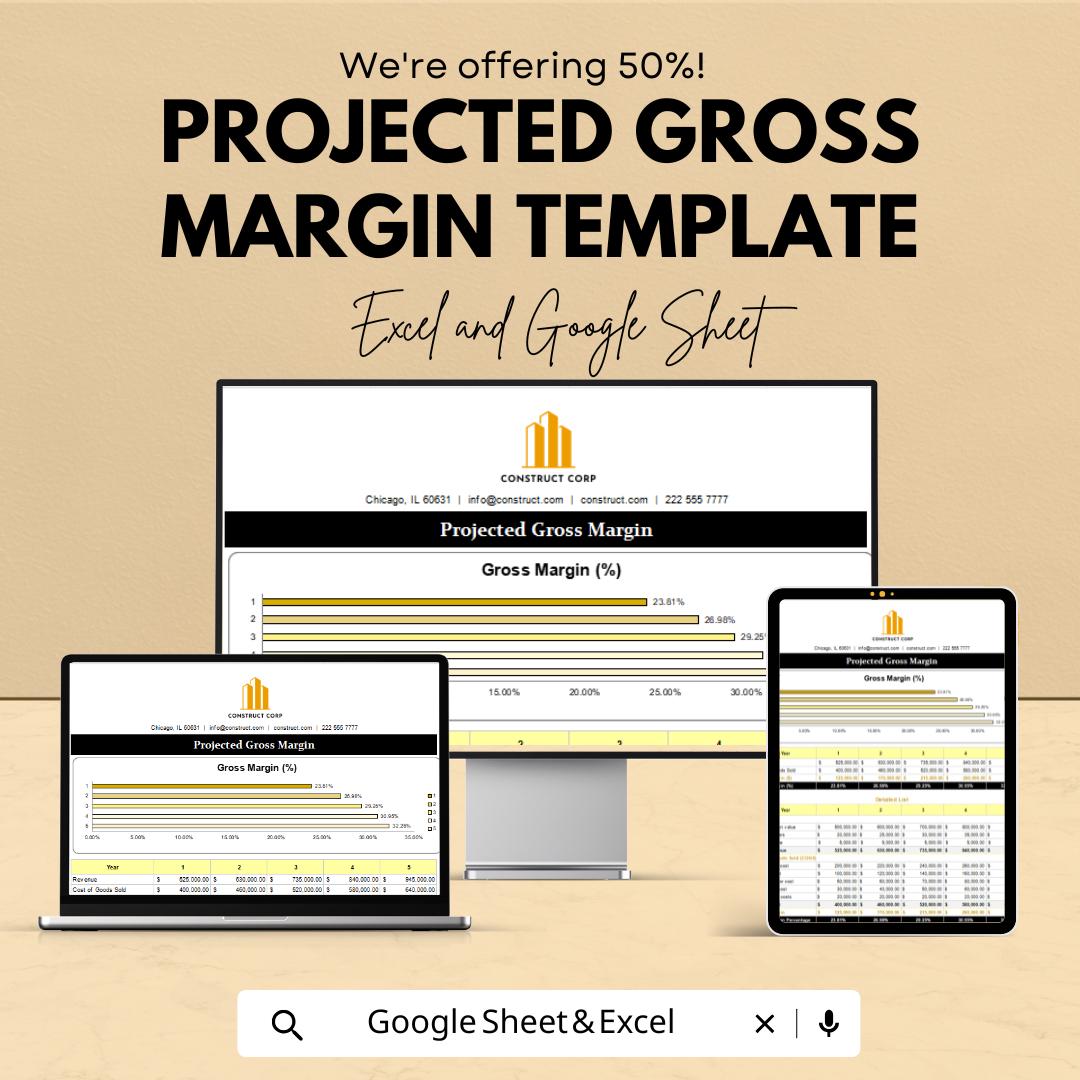 Projected Gross Margin Template | Gross Margin Calculator | Profit Forecasting Tool | Business Financial Planning Template