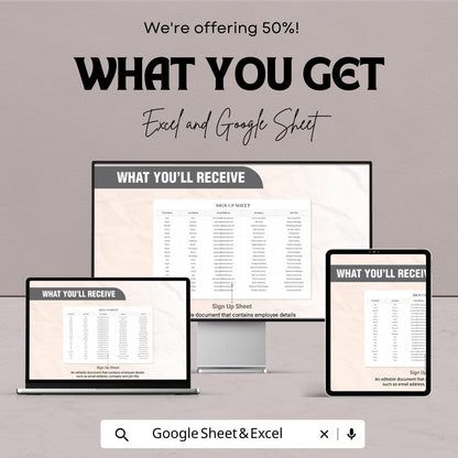 Sign In Worksheet Template | Employee Attendance Tracker | Event Sign In Sheet | Business Registration Form | Printable Log Sheet