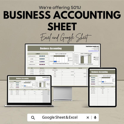 Business Accounting Spreadsheet - Excel & Google Sheet - Track Income, Expenses, and Profit - 50% Off