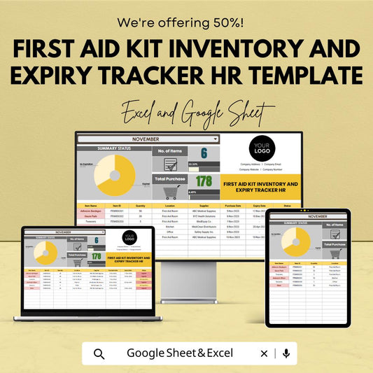 First Aid Kit Inventory and Expiry Tracker HR Template | Excel & Google Sheets | Workplace Safety Checklist