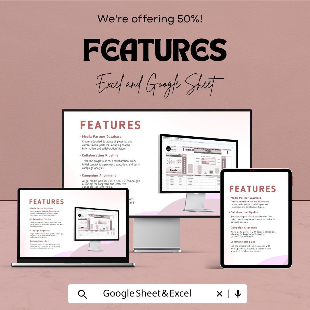 Marketing Media Partner Collaboration Tracker Template | Excel & Google Sheets | Campaign Partnership Manager | Media Tracking Spreadsheet