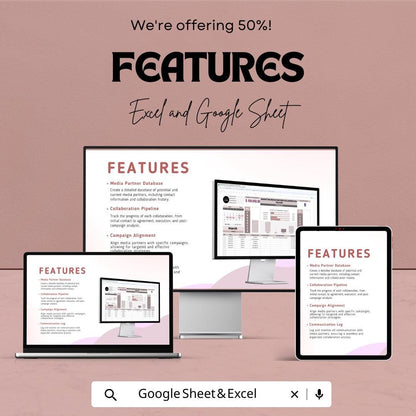 Marketing Media Partner Collaboration Tracker Template | Excel & Google Sheets | Campaign Partnership Manager | Media Tracking Spreadsheet