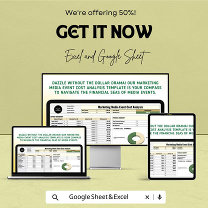 Marketing Media Event Cost Analysis Template | Excel & Google Sheets Budget Planner | Event Expense Tracker | Financial Summary Dashboard