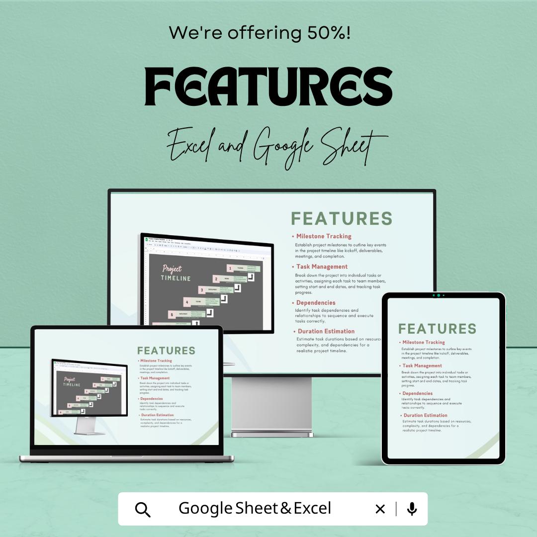 Project Timeline Template | Project Schedule Spreadsheet | Gantt Chart Tracker | Project Planning Template | Excel & Google Sheets |