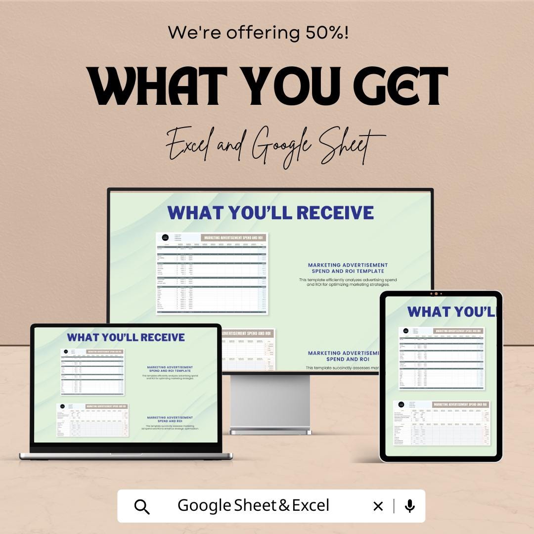 Marketing Advertisement Spend and ROI Template | Marketing Budget Tracker | Ad Spend Report | ROI Analysis Template | Marketing Cost Planner