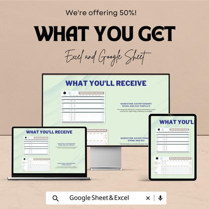 Marketing Advertisement Spend and ROI Template | Marketing Budget Tracker | Ad Spend Report | ROI Analysis Template | Marketing Cost Planner