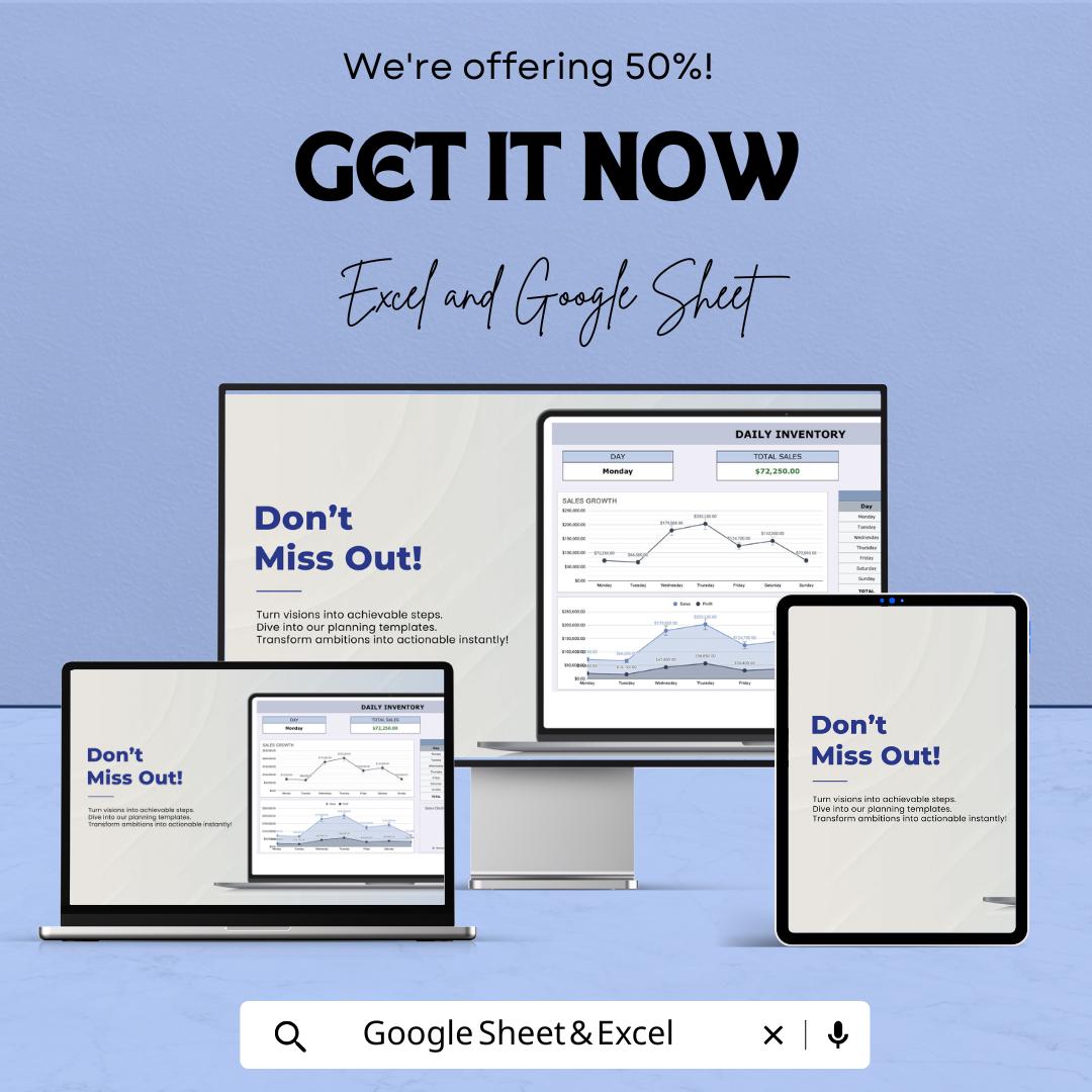 Daily Inventory Sheet Template for Excel and Google Sheets | Track Sales & Profit with Ease | Customizable Daily Sales Tracker