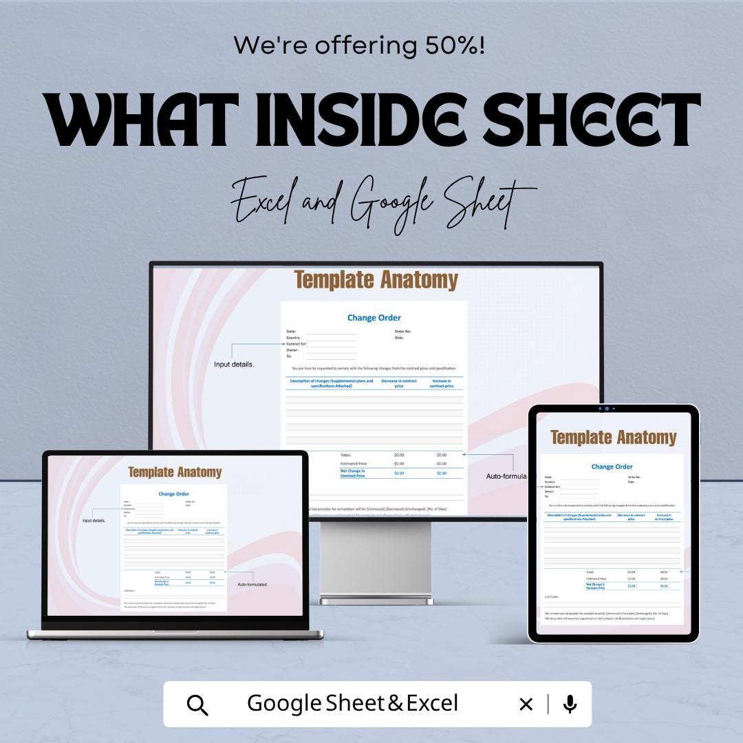 Change Order Template | Construction Change Order Form | Project Change Order Spreadsheet | Contract Change Order Tracker