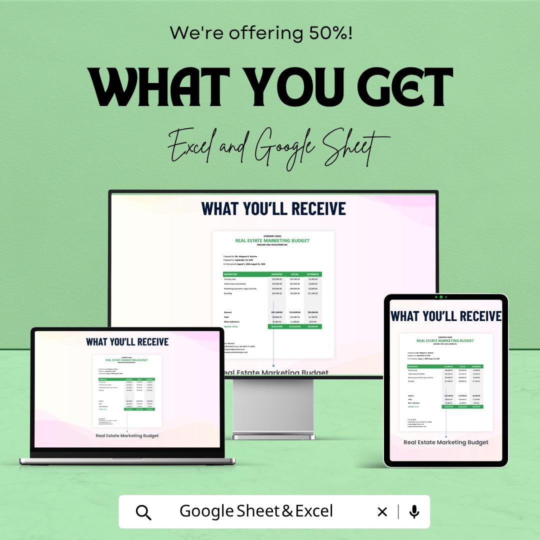 Real Estate Marketing Budget Template | Property Marketing Expense Tracker | Realtor Budget Planner | Marketing ROI Spreadsheet |