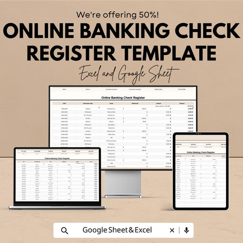 Online Banking Check Register Template | Digital Checkbook Register | Transaction Tracker | Expense Log