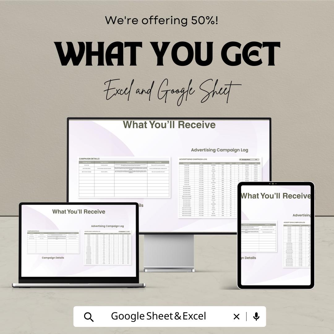 Advertising Digital Marketing Campaign Tracker Template | Ad Performance Tracker | Marketing Metrics Log | CPC CTR CPA Tracker