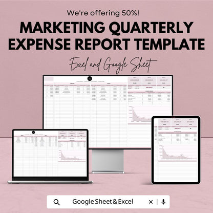 Marketing Quarterly Expense Report Template, Marketing Budget Tracker, Excel & Google Sheets Expense Dashboard, Quarterly Finance Report