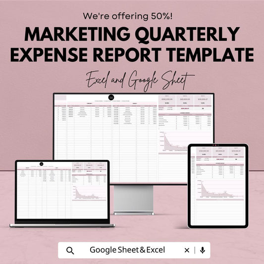 Marketing Quarterly Expense Report Template, Marketing Budget Tracker, Excel & Google Sheets Expense Dashboard, Quarterly Finance Report