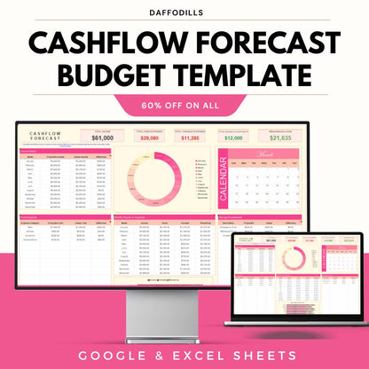 Cashflow Forecast Budget Template, Cash Flow Planning Sheet, Monthly Budget Dashboard, Financial Forecast Tool, Google Sheets Excel