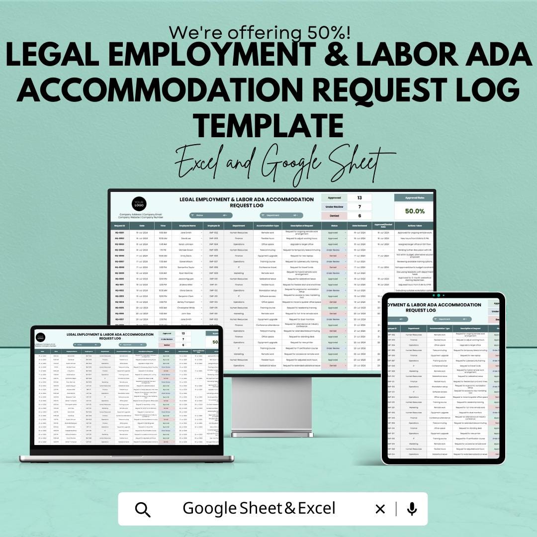 ADA Accommodation Tracker, Employee Accommodation Request Log, HR Compliance Template, Employment Law Tracker