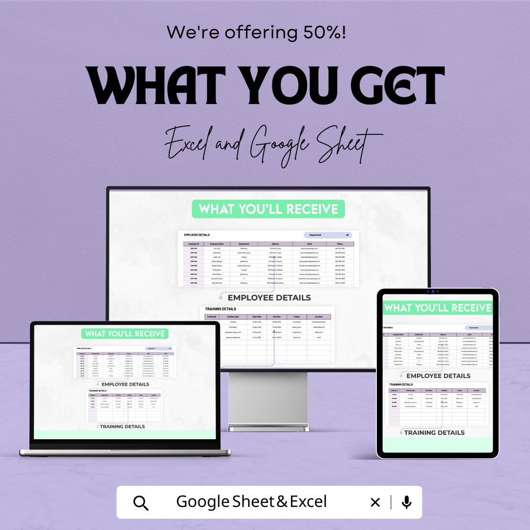 Employee Health & Safety Training Tracker | Training Log | Staff Compliance Spreadsheet | Employee Progress Tracker
