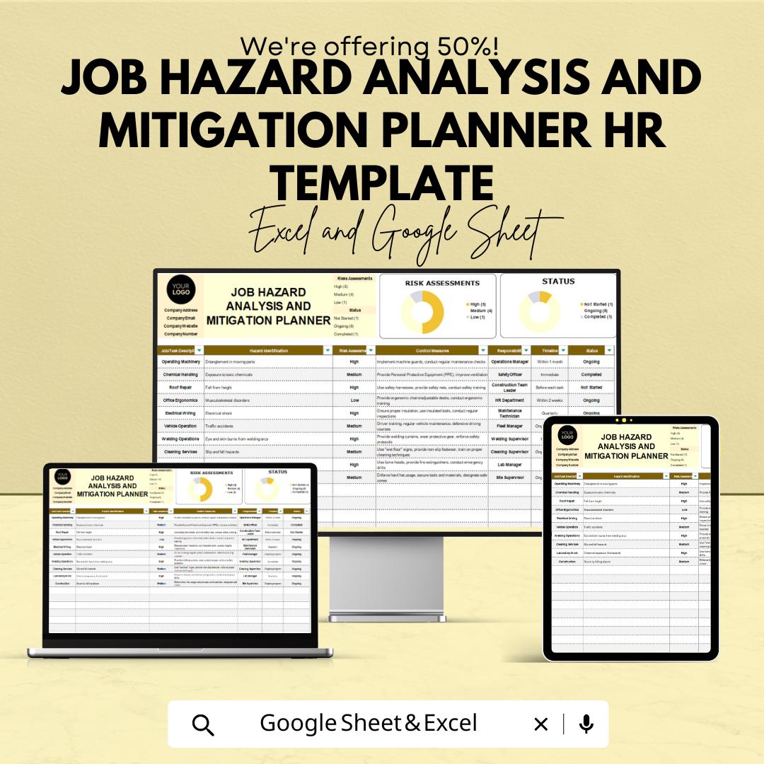 Job Hazard Analysis Template | JHA Mitigation Planner | Workplace Safety Planner | HR Safety Assessment Tool | Risk Assessment Template