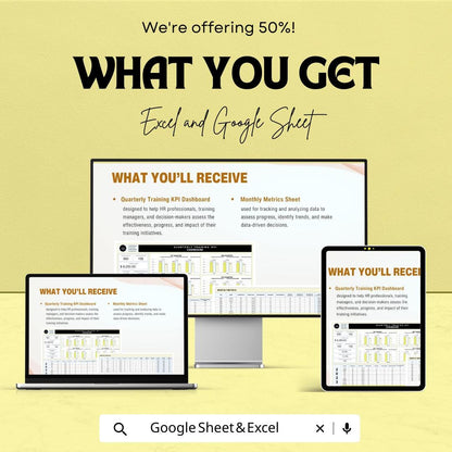 Quarterly Training KPI Dashboard HR | Excel & Google Sheet | Employee Performance Tracker | HR Metrics | Instant Download