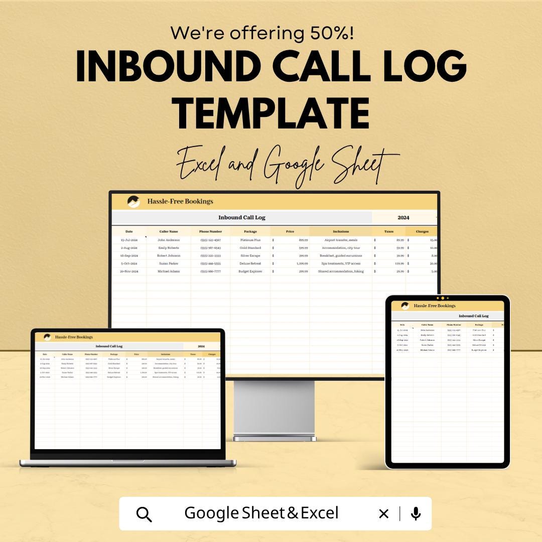 Inbound Call Log Template Excel | Customer Call Tracker | Call Logging Sheet | Business Call Record | Google Sheets Call Log