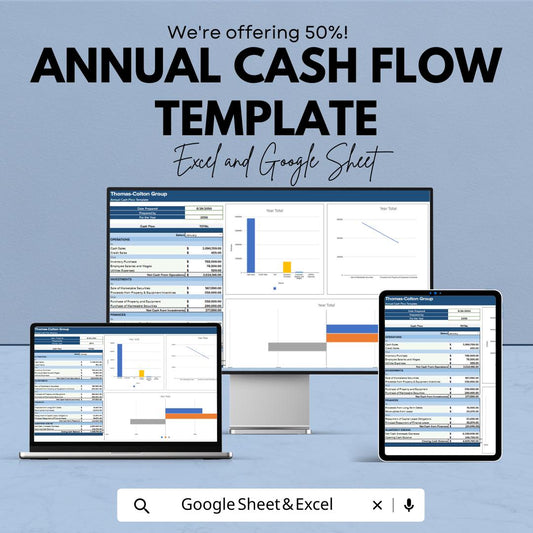 Annual Cash Flow Template | Business Cash Flow Statement | Financial Planning Spreadsheet | Excel and Google Sheets Cashflow Tracker