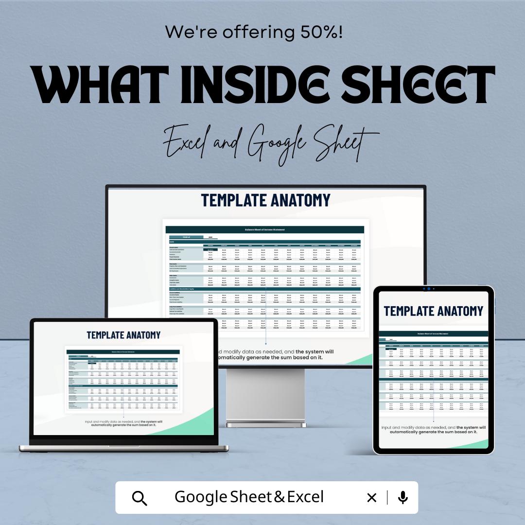 Balance Sheet & Income Statement Template | Excel and Google Sheets | Financial Statement Template | Business Accounting Spreadsheet