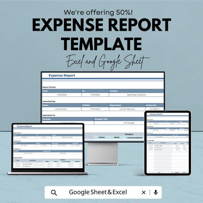 Expense Report Template | Business Expense Spreadsheet | Expense Tracker Template | Excel & Google Sheets | Budget Management Sheet |
