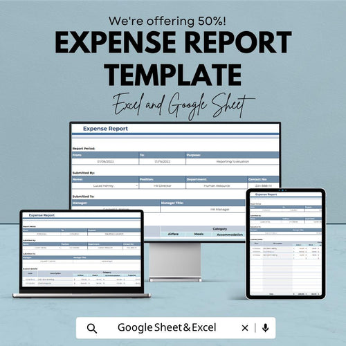 Expense Report Template | Business Expense Spreadsheet | Expense Tracker Template | Excel & Google Sheets | Budget Management Sheet |