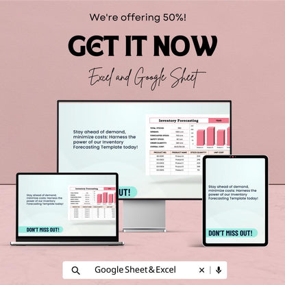 Inventory Forecasting Template Excel, Demand Planning Spreadsheet, Stock Forecast Tool, Inventory Management Dashboard