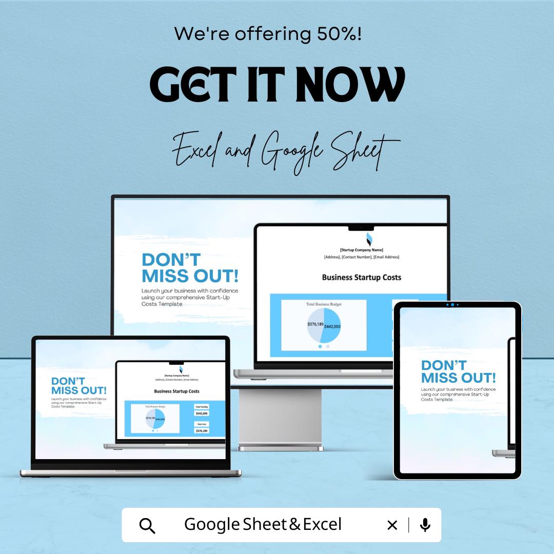 New Business Start Up Costs Sheet - Google Sheets | Startup Budget Planner | Investment & Expense Tracker | Business Planning Template |