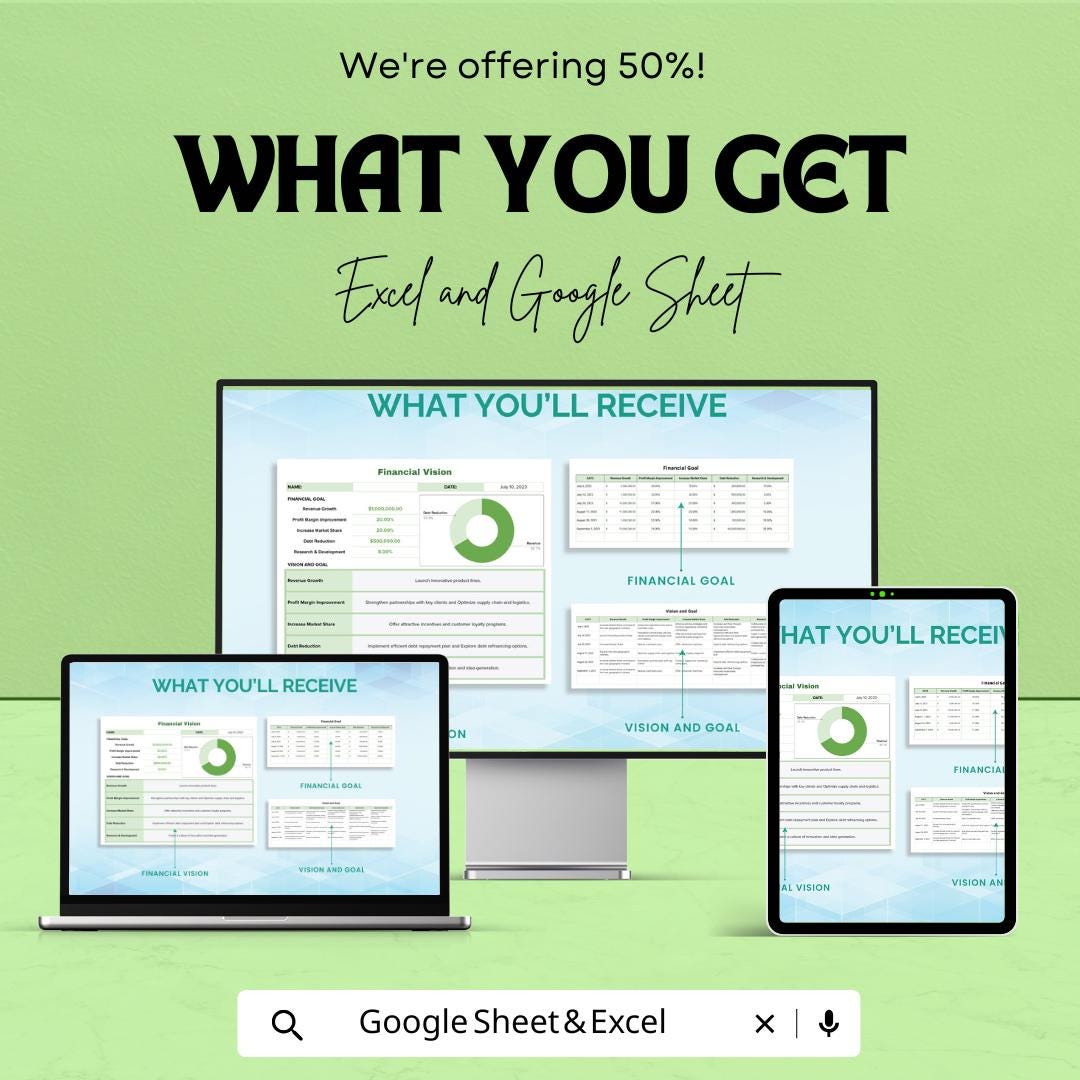 Financial Vision Template | Business Goal Planning Sheet | Strategic Planning Template |  Vision Planner | Business Growth Roadmap