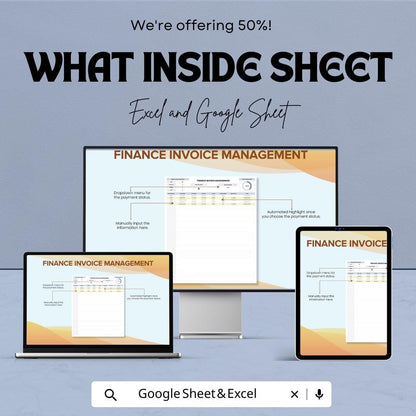 Finance Invoice Management Template | Invoice Tracker Spreadsheet | Payment Status Log | Automated Calculations | Business Finance Template