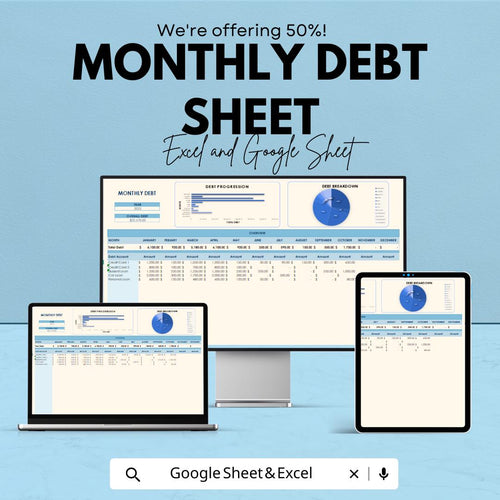 Monthly Debt Sheet | Debt Tracker Excel & Google Sheets Template | Financial Management Tool