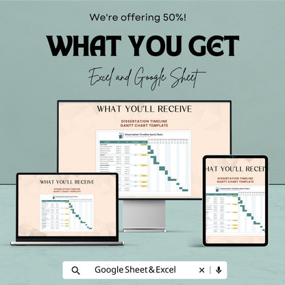 Dissertation Timeline Gantt Chart | Research & Writing Schedule Tracker | Google Sheets and Excel