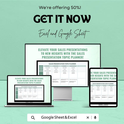 Sales Presentation Topic Planner Sheet – Excel and Google Sheets | Sales Presentation Organizer | Topic Brainstorming & Scheduling Template