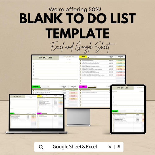 Blank To Do List Template Excel | Daily Task Planner Google Sheets | Simple Productivity Tracker | Editable Checklist | Minimal Task Manager