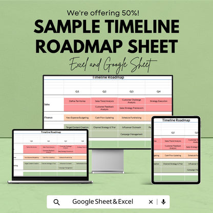 Sample Timeline Roadmap Sheet | Sales Planning Template | Quarterly Sales Strategy | Customizable Excel & Google Sheet | Instant Download