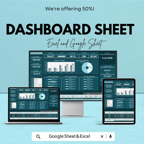 Dashboard Sheet Template | Excel & Google Sheets | Real-Time Data Tracking, Budget Management, Analytics Dashboard