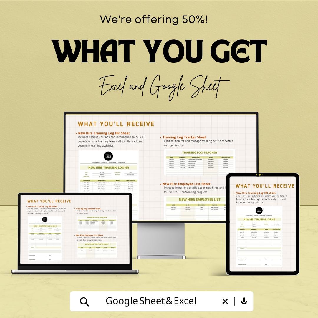New Hire Training Log HR Template | Employee Onboarding Tracker | Training Log Spreadsheet | Excel & Google Sheets