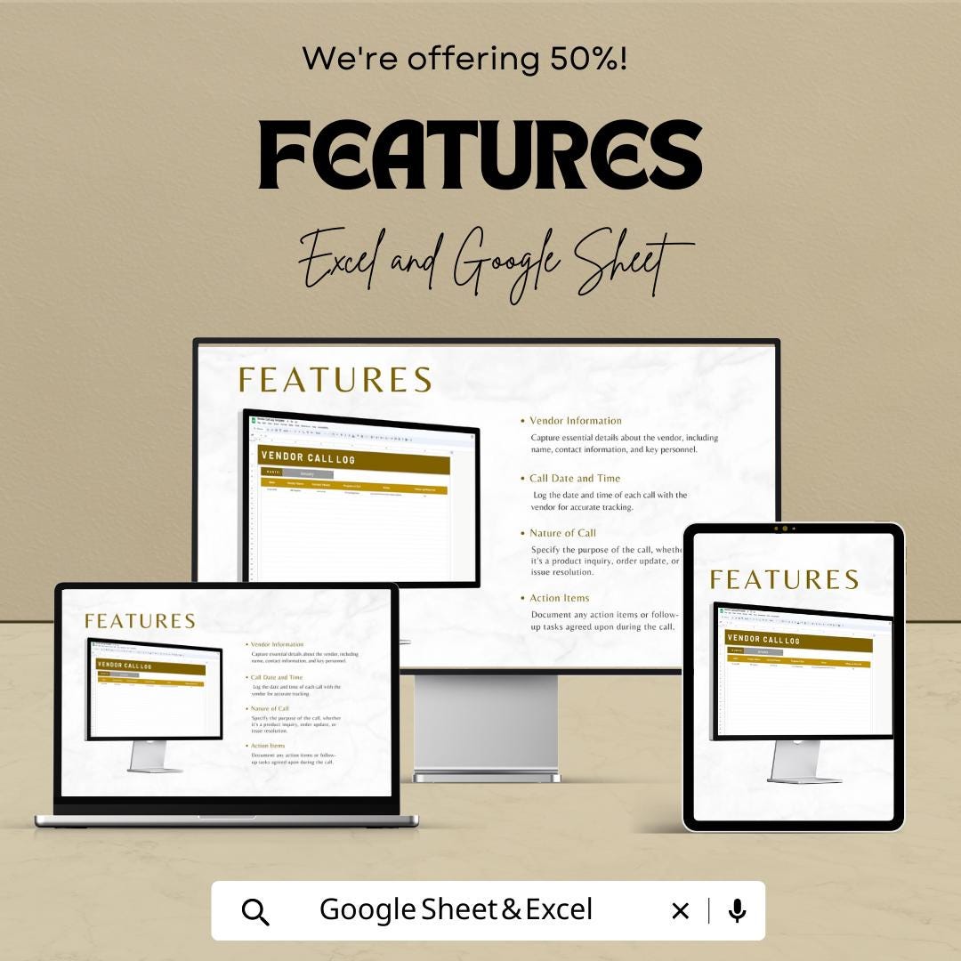 Vendor Call Log Template | Vendor Communication Tracker |  Call Log | Vendor Management Spreadsheet | Business Call Tracking Sheet