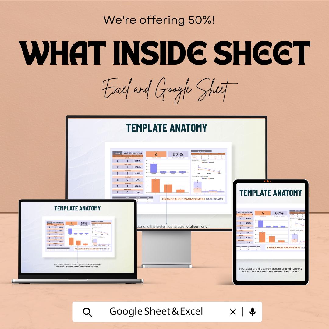 Finance Audit Management Dashboard Template | Business Audit Tracker | Compliance & Risk Monitoring Spreadsheet | Audit Report Tool