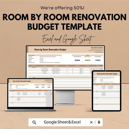 Room by Room Renovation Budget Template | Home Remodel Budget Spreadsheet | Renovation Cost Planner | House Renovation Budget Tracker |