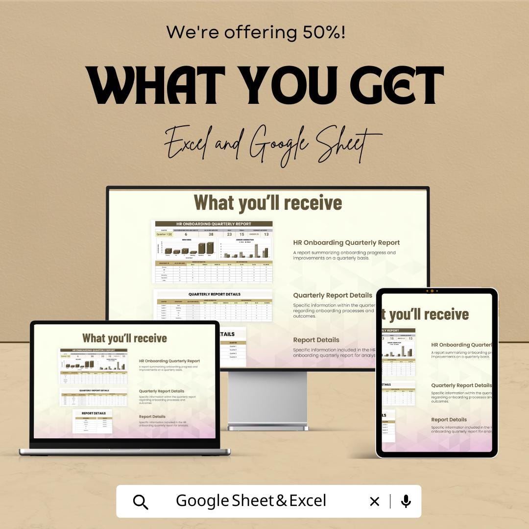 HR Onboarding Quarterly Report Template | Employee Onboarding Dashboard | HR Analytics Spreadsheet | Excel & Google Sheets