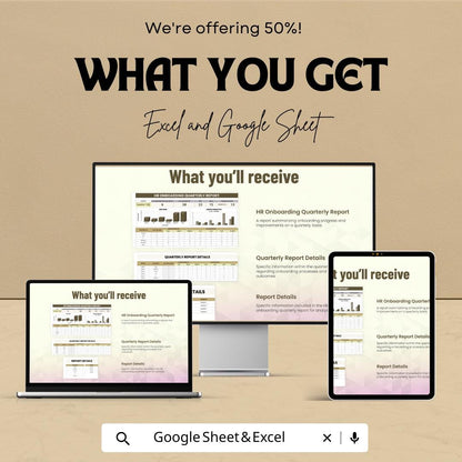 HR Onboarding Quarterly Report Template | Employee Onboarding Dashboard | HR Analytics Spreadsheet | Excel & Google Sheets
