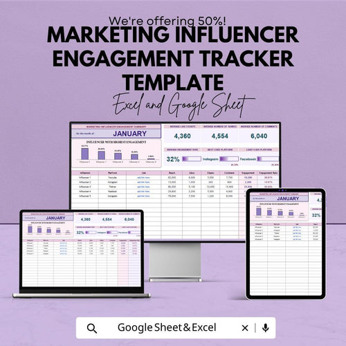 Influencer Engagement Tracker Template | Social Media Engagement Spreadsheet | Marketing Influencer Tracker | KPI & Analytics Tool