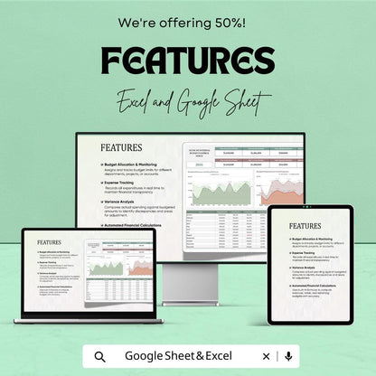Account Internal Budget Control Sheet Template | Business Finance Tracker | Budget Planner | Expense & Revenue Dashboard